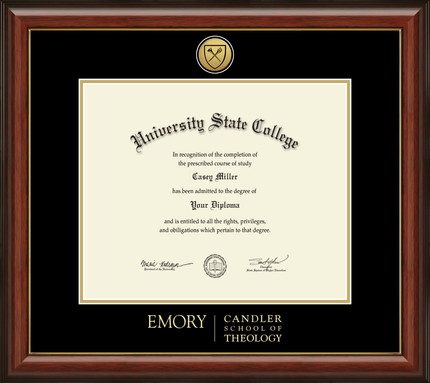 Emory University Candler School of Theology Diploma Frame, Document ...