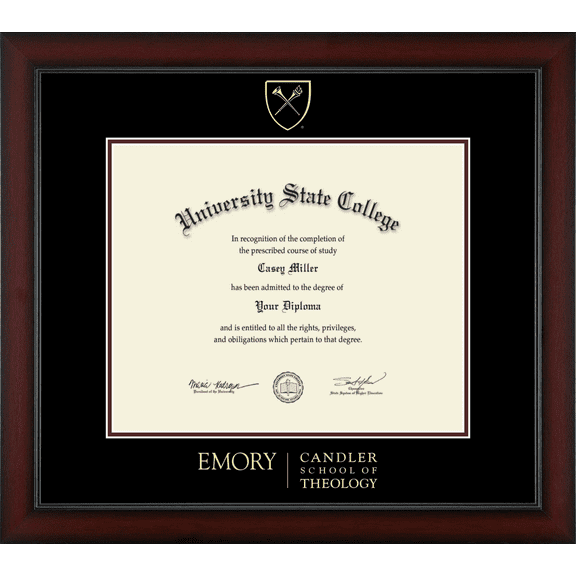 Emory University Candler School of Theology Diploma Frame, Document Size 17" x 14"