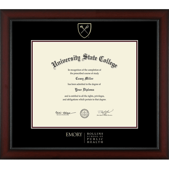 Emory University Rollins School of Public Health Diploma Frame, Document Size 17" x 14"