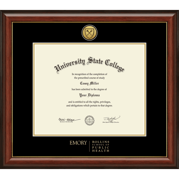 Emory University Rollins School of Public Health Diploma Frame, Document Size 17" x 14"