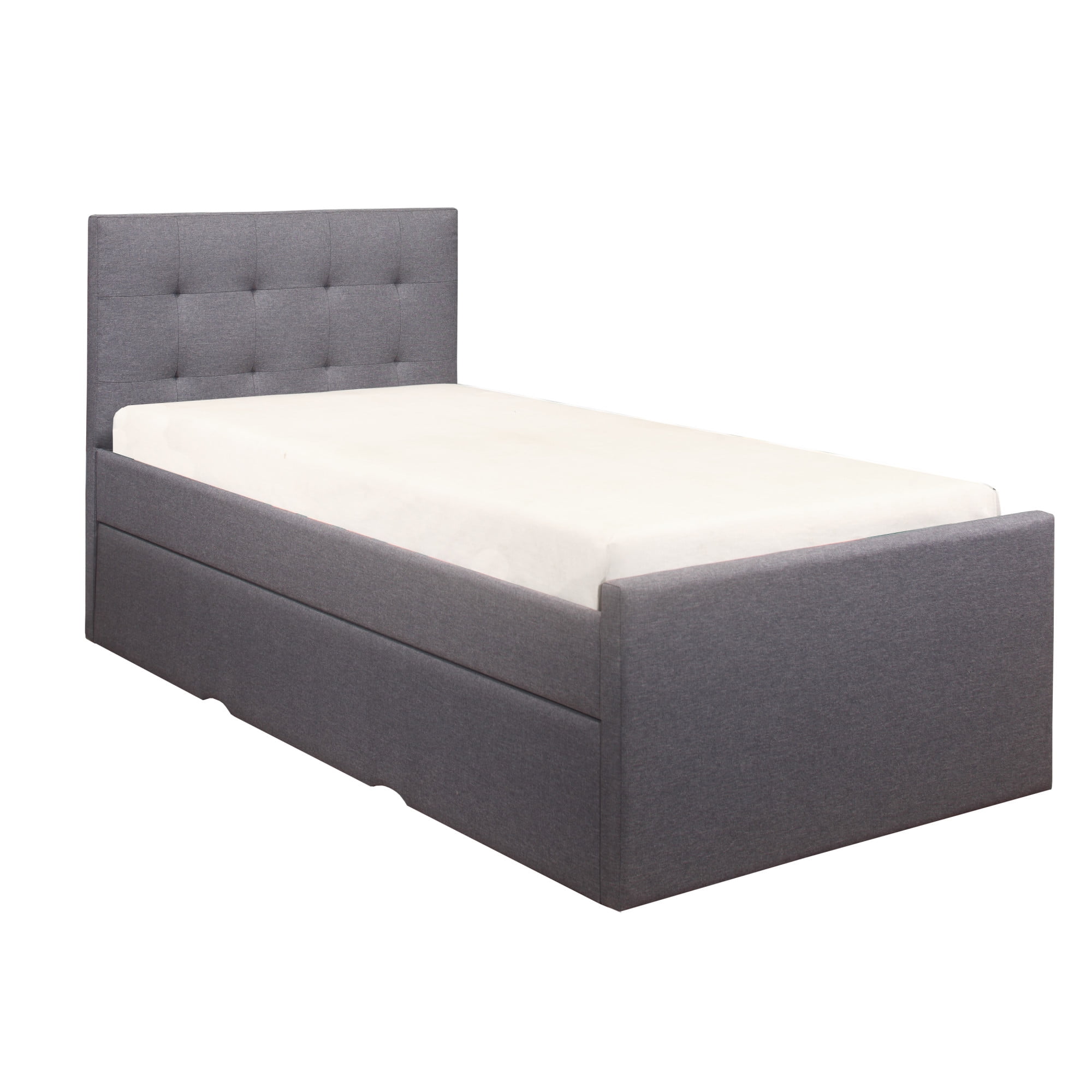 Emory Upholstered Kids Twin Platform Bed with Trundle, Gray, by Hillsdale Living Essentials