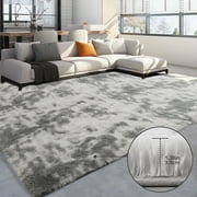Emossie 5' x 8' Rug for Living Room, Large Washable Shag Rug, Indoor Modern Tie-dye Area Rugs for Bedroom, Rectangle Fluffy Home Carpets, Gray