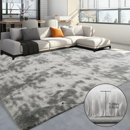 Emossie 5' x 8' Rug for Living Room, Large Washable Shag Rug, Indoor Modern Tie-dye Area Rugs for Bedroom, Rectangle Fluffy Home Carpets, Gray