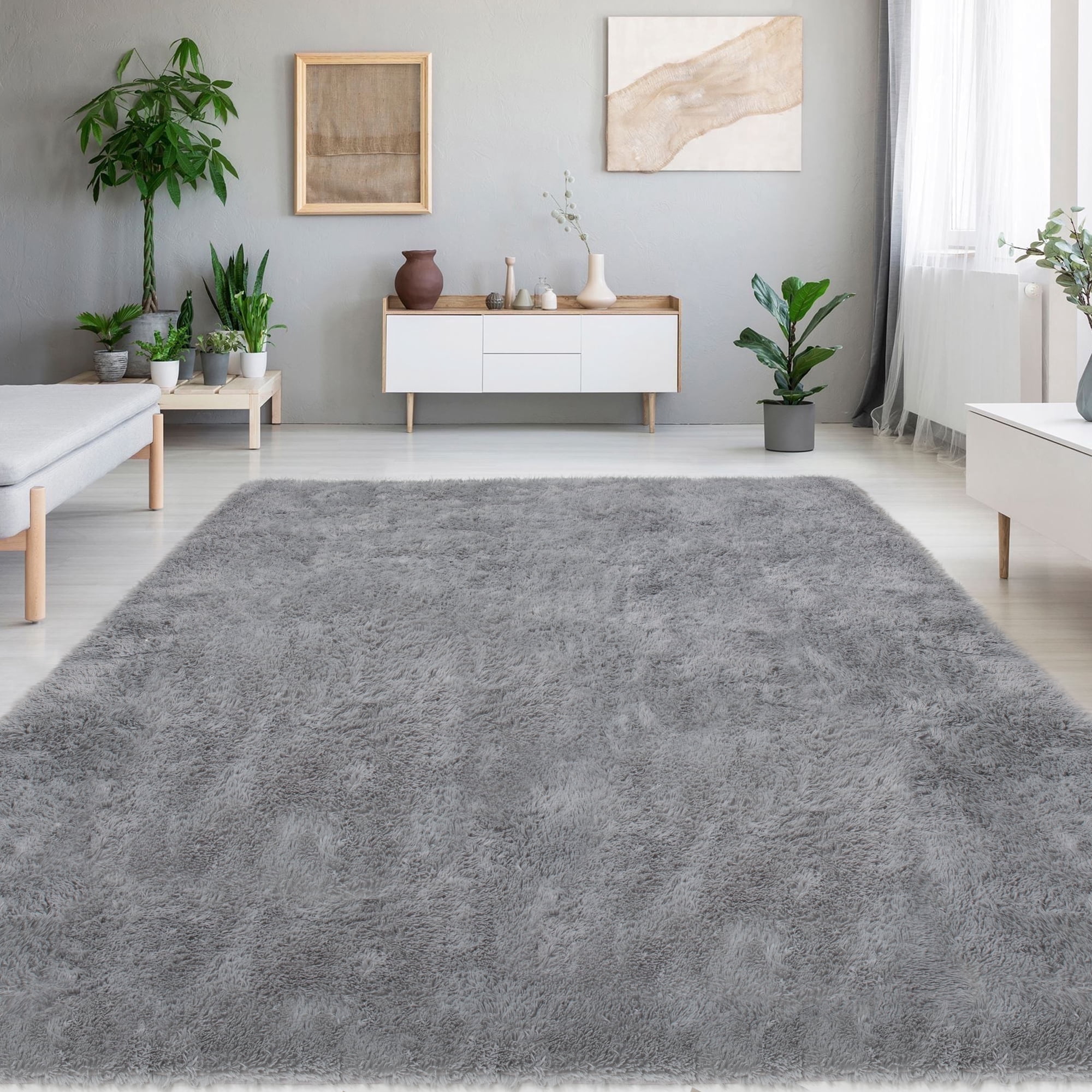 Qunler Large Area Rugs, 8ft x 10ft Anti-Skid Low-Profile Shag Rug for ...