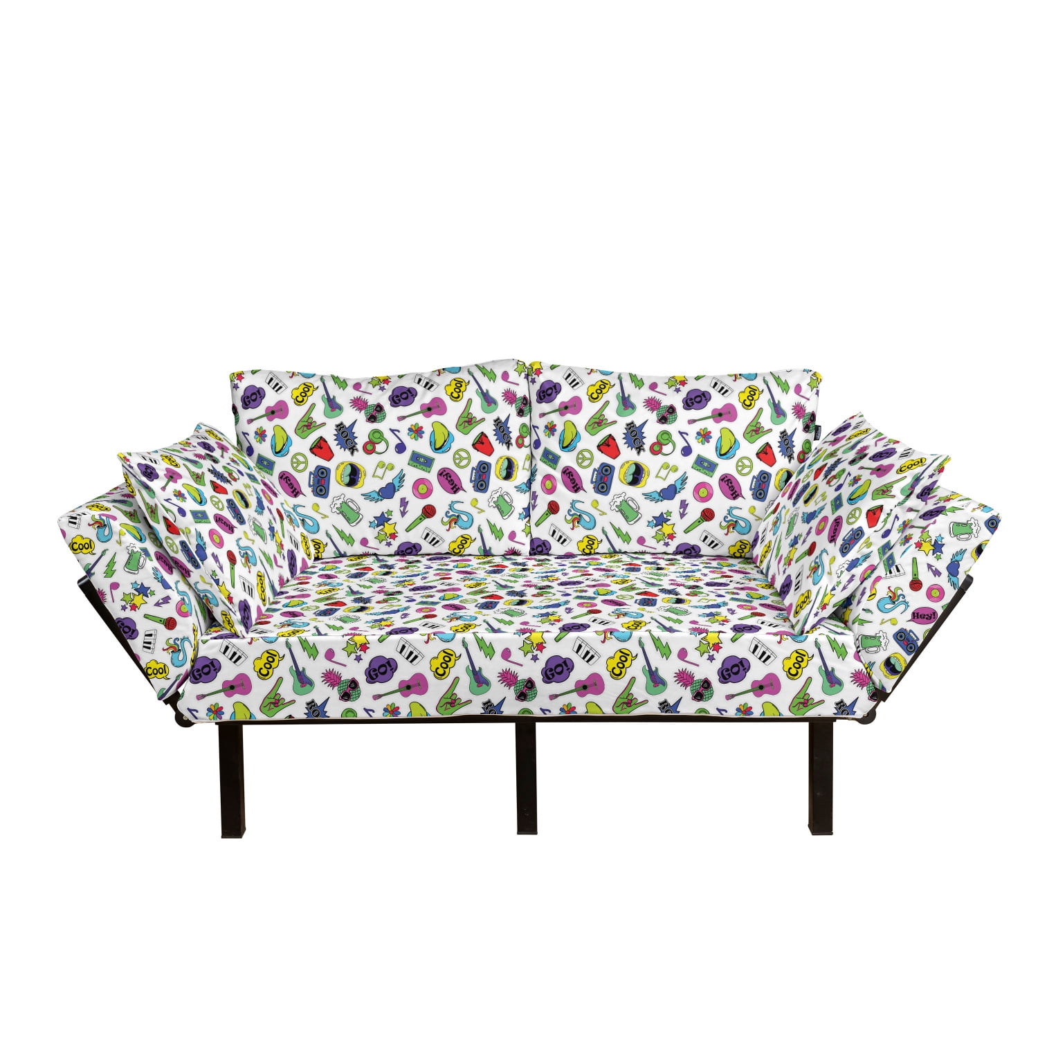 Emoticon Futon Couch, Colorful Fun Music Themed Pattern with ...