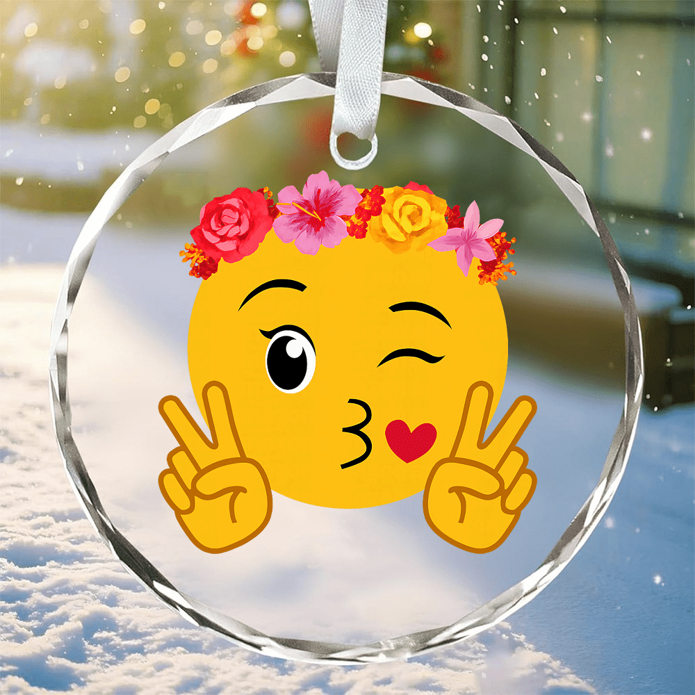 Emoticon Peace Winking Flower Crown Lips Blowing Kiss Ornament, Home ...