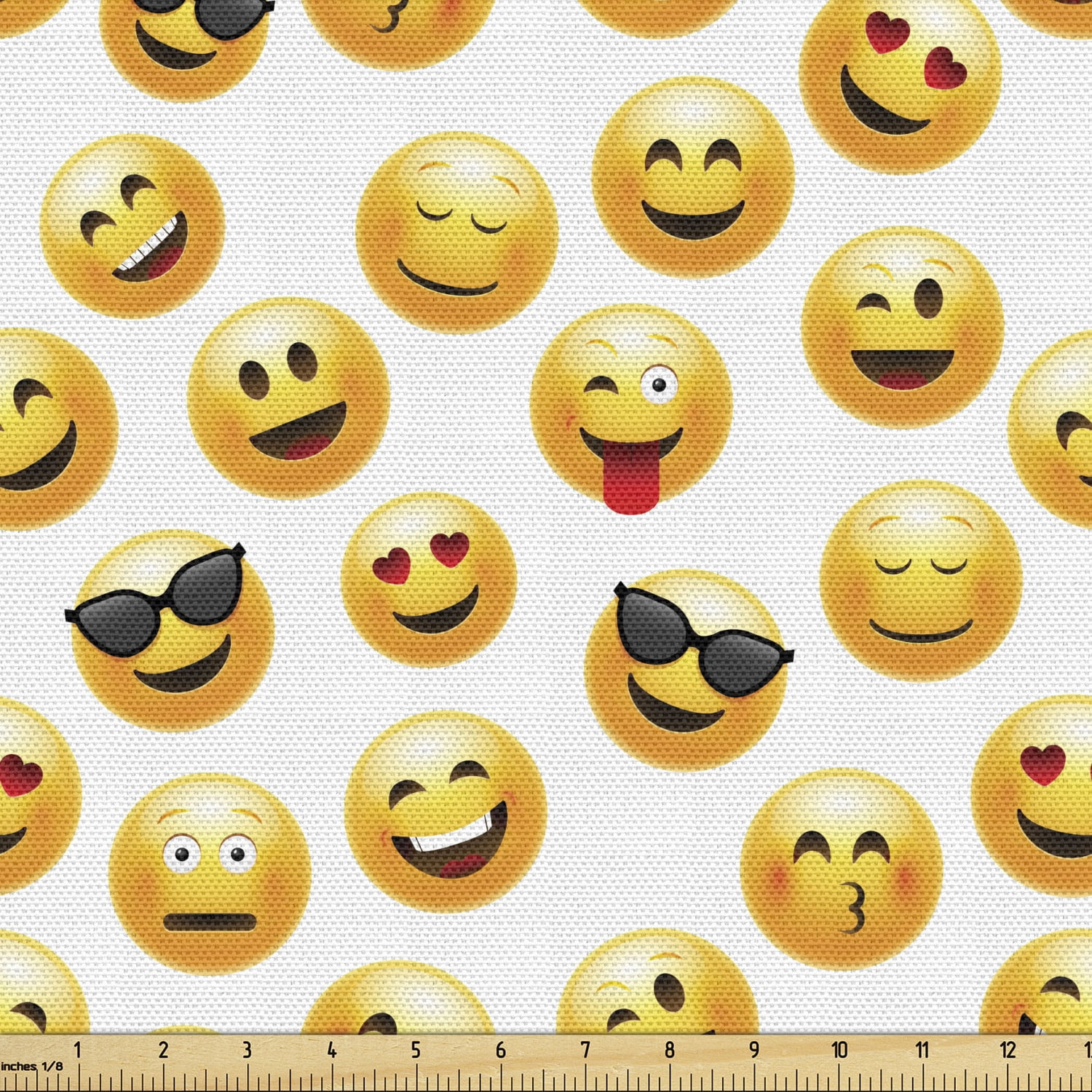 Emoticon Sofa Upholstery Fabric by the Yard, Smiling Face Character ...