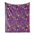 thumbnail image 1 of Emoticon Soft Flannel Fleece Throw Blanket, Nineties Comic Book Style for Women with Cosmetics Stars Lips Hearts on Purple, Cozy Plush for Indoor and Outdoor Use, 70" x 90", Multicolor, by Ambesonne, 1 of 5