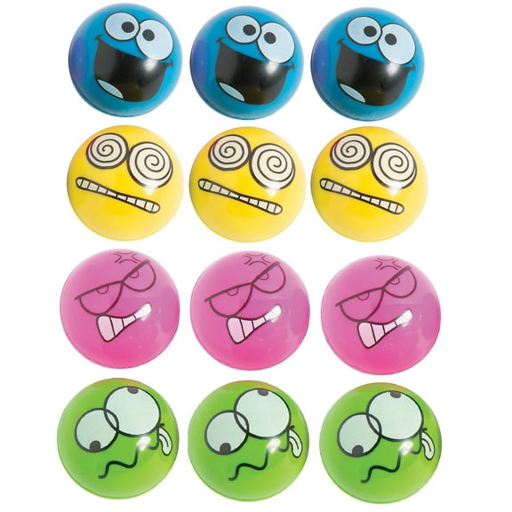 Emotion Bouncing Balls (12 Pack) Rubber. Colorful 1.25" Super Bouncy Balls