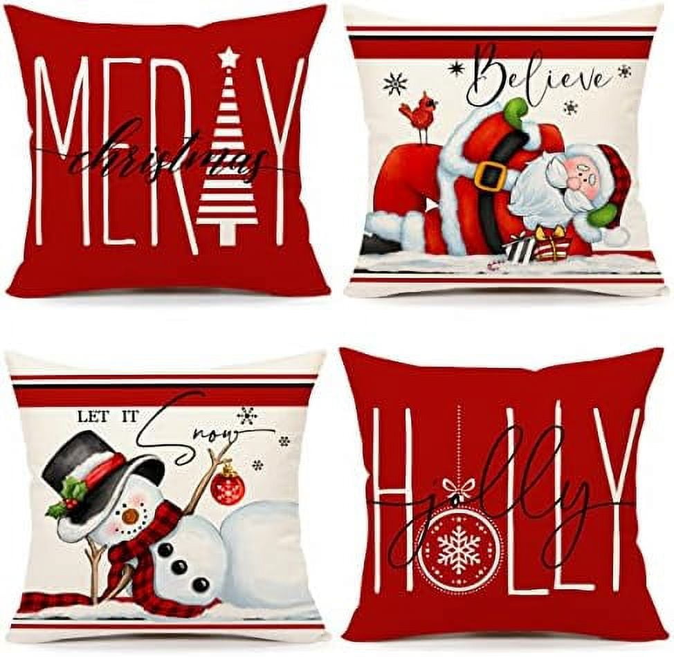 Emotion Red Christmas Pillow Covers 18x18 Set of 4 Farmhouse Christmas