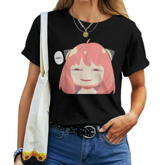 Emotion Smile Heh A Cute Girl T-Shirt, Fun Family Holidays Graphic Tee, Playful Cute Expression Shirt, Festive Seasonal Celebration Gift Top For Women