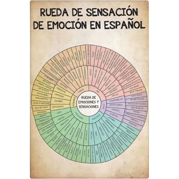 Emotion Wheel Chart Metal Signs Wall Decor Counseling Room Spanish Therapy Posters Counselor Home Room Club Classroom Office Studio Poster Size: 8 x 12 inch