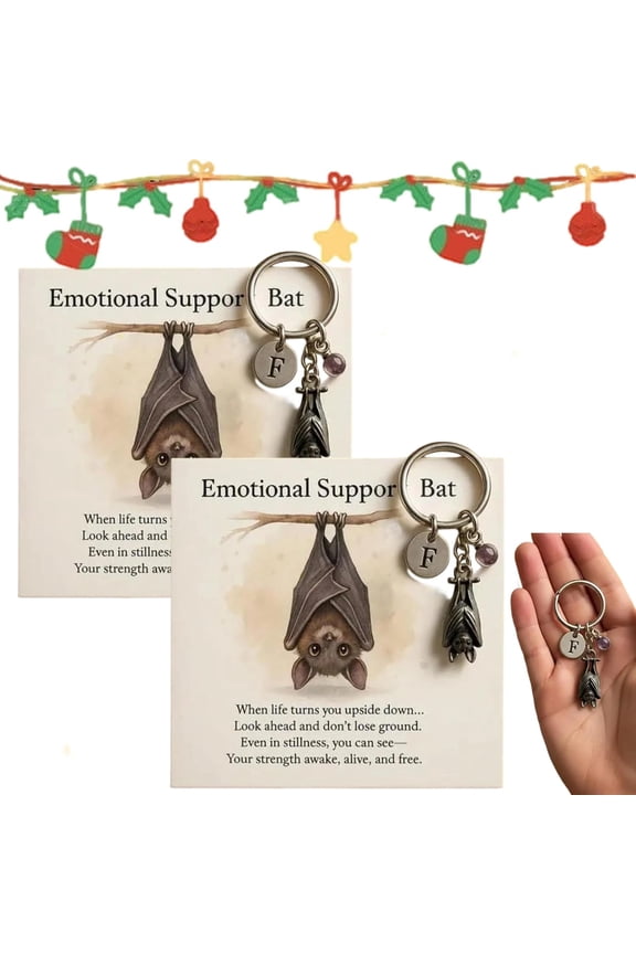 Emotional Bat Inspirational Keychain, Metal Bat Pendant with Encouragement Verse Card Gift for Friends,Bat Charms, Look Ahead and Don't Lose Ground,Self-Care