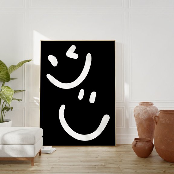 Emotional Expression Grinning Face Black White Smile Wall Art, Unframed Paper Poster 8x10in