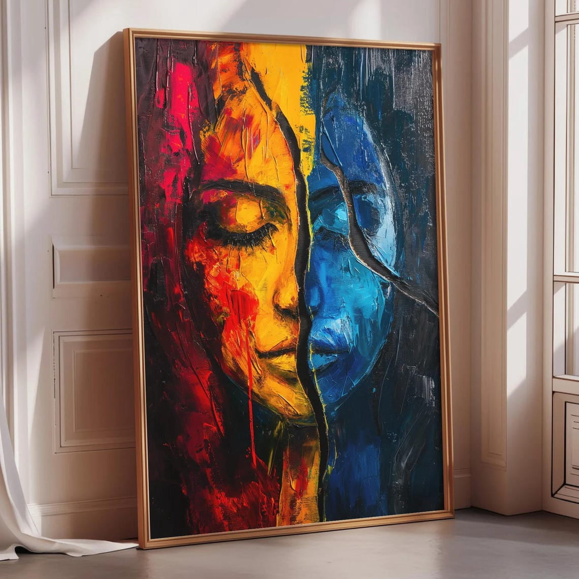 Split Personility Emotional Faces Poster, Split Personality Abstract Portrait, Modern ...