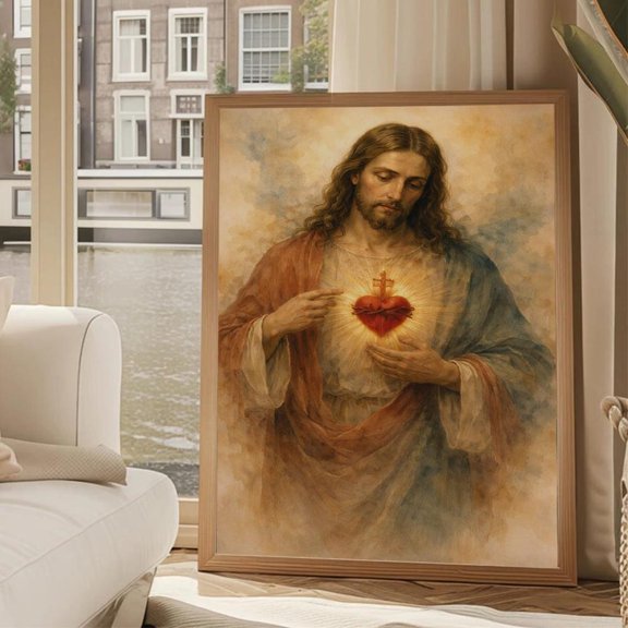 Emotional Figure Glowing Heart Portrait Symbolic Modern Home Decor, Unframed Poster
