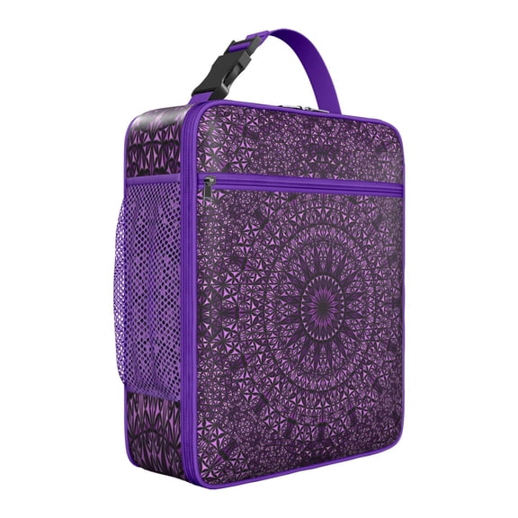 Emotional Mandala Lunch Bag, Insulated Reusable Cooler Tote with Psychedelic Geometric Pattern, Waterproof Boho Folk Style Thermal Lunch Box