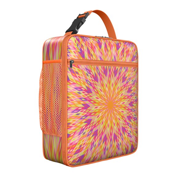Emotional Mandala Lunch Bag, Insulated Reusable Cooler Tote with Psychedelic Geometric Pattern, Waterproof Boho Folk Style Thermal Lunch Box