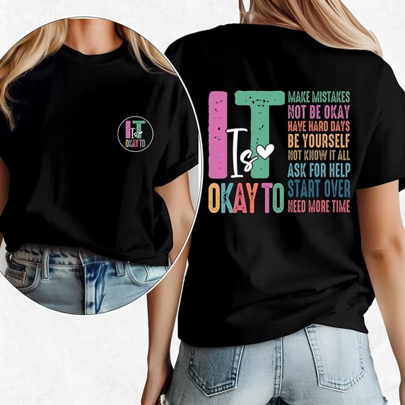 Emotional Mental Health Awareness Tshirts for Women Its Okay To Feel All The Feels Graphic Tees Short Sleeve Trendy Shirts Casual Tops for Daily Outfits Black,3XL