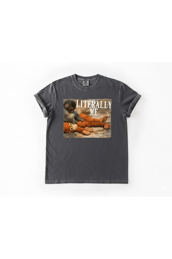 Emotional Monkey Punch Graphic Shirt, Baby Monkey Plush Toy Wildlife Art Design Comfort Colors Unisex Cotton T-Shirt, Size S-3XL