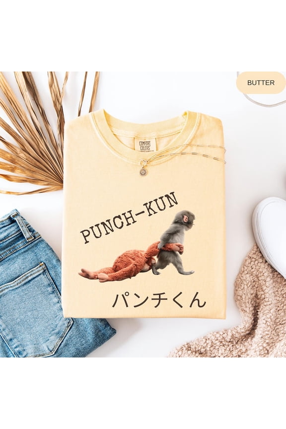 Emotional Plush Toy Monkey Tee Team Punch Baby Monkey Shirt Viral Sad Monkey Lonely Monkey Graphic TShirt Comfort Colors - Unisex Long Sleeve, Sizes S-5XL