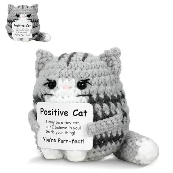 Emotional Positive Crochet Cat Mini Animal Emotional Support Gifts Inspirational Handmade Knitted Doll Motivational Funny Crochet Presents for Women Men Friends Family Birthday Cute Cat Decor