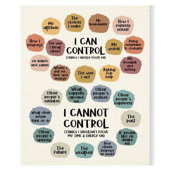 Emotional Poster Wall Art, Positive Poster Print , Therapy Office Decor, Things I Can Control Framed Canvas Print, Canvas Painting Artwork For Home School Counseling Treatment Office