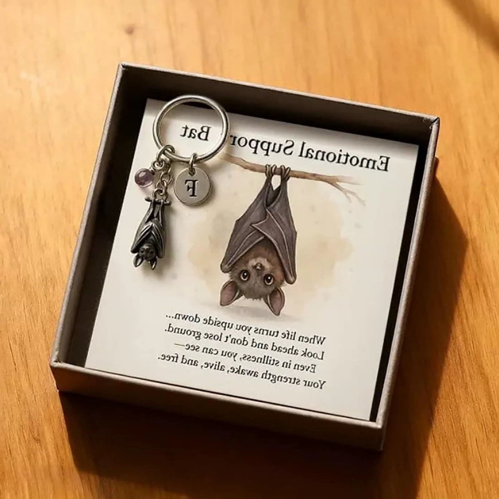 Emotional Support Bat Keychain Set Metal Inspirational Keychain Gift