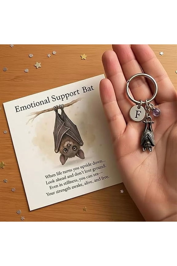 Emotional Support Bat Metal Keychain Pendant + Encouraging Verse Card - Motivational Gift for Strength & Resilience,Inspirational Keyring with Bat Charm,Uplifting Message,Gift for Women,Men