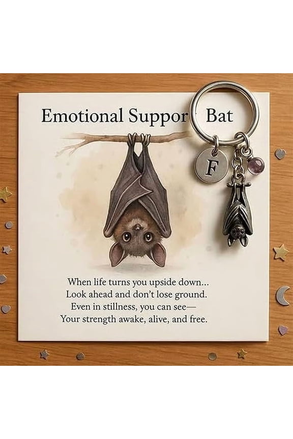 Emotional Support Bat-Themed Inspirational Keychain,Metal Bat Pendant,Comes With An Inspirational Poem Card,Inspirational Keychain Metal Pendant With Encouragement Verse Card regalo