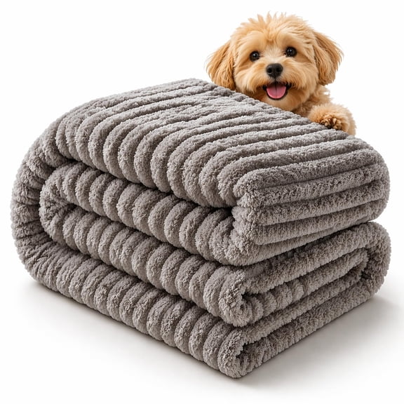 Emotional Support Blanket, Dog Mood Calming Blanket, Ribbed Flannel Soft Double-Sided Plush Pet Blanket for Dogs & Cats, Thick Cozy Throw for Couch Bed Crate, Machine Washable