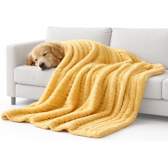 Emotional Support Blanket Yellow, Calming Dog Blanket, Security Blanket, Designed for Pets, Rabbit Hair Plus, Soft and Comfortable for Kennel, Indoors Sofa - Medium
