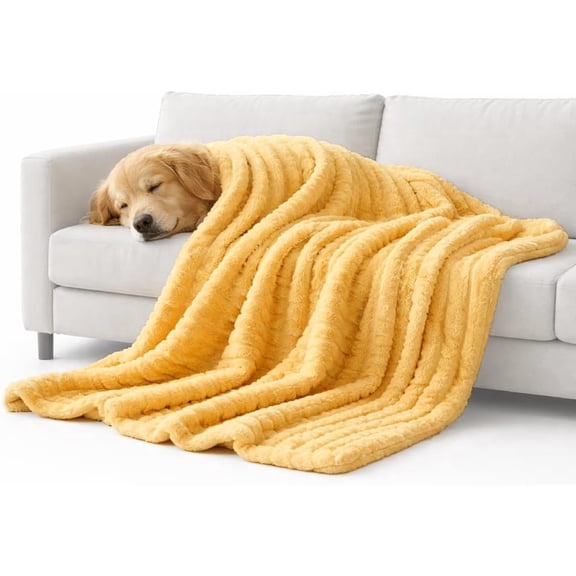 Emotional Support Blanket Yellow, Calming Dog Blanket Security Blanket Made with Rabbit Hair Plus for Soft Comfort in Kennel and Indoors Sofa (78 x 90 inches)