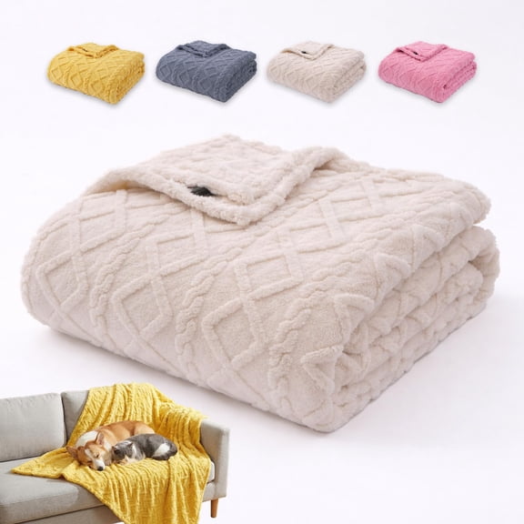 Emotional Support Blanket Yellow for Dogs, Soft Plush Polyester Dog Blanket with Cable Knit Pattern, Blanket for Couch, Bed, Crate, Car, Machine Washable