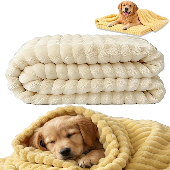 Emotional Support Blanket Yellow, Security Blanket, Calming Dog Blanket, Rabbit Hair Plush, Designed for Pets, Soft and Comfortable for Indoors Sofa, Kennel (Off White, 27.56 * 39.37")