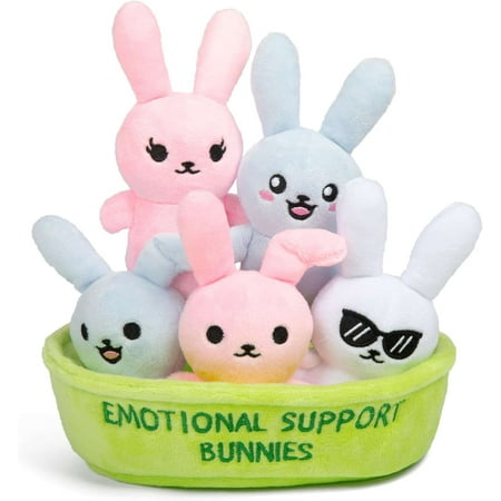 Emotional Support Bunnies, 5 Animal Plush Toys with Carrying Basket by Emotional Support Pals, Easter Basket Stuffers