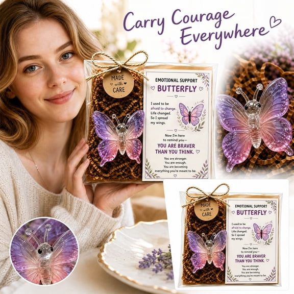 Emotional Support Butterfly Pocket Token, 2D Acrylic Figurine with Message Card, Carry Courage Everywhere, Small Desk Decor Gift Set for Women