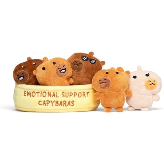 Emotional Support Capybaras by Relatable, Cuddly Stuffed Animals and Plushies Set, Includes 5 Capybara Plush Toys with Carrying Basket, Cute Stuff and Great Gift for Loved Ones of All Ages