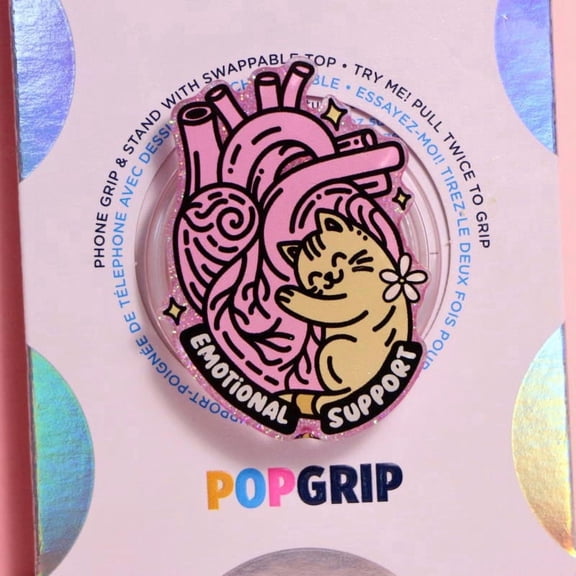 Emotional Support Cat Phone Grip: Pink Sparkle Resin Grip