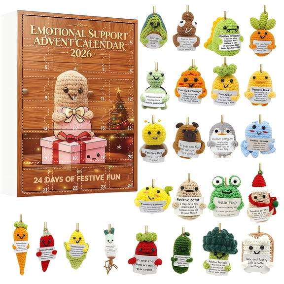 Emotional Support Crochet Advent Calendar 2026, 24 Days Christmas Countdown Calendar, Positive Affirmation Knitted Plush Hanging Ornaments, Xmas Stocking Stuffer Surprise Gifts