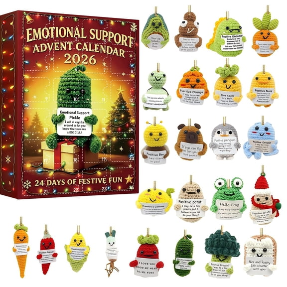 Emotional Support Crochet Advent Calendar 2026, 24 Days Christmas Countdown Calendar, Positive Affirmation Knitted Plush Hanging Ornaments, Xmas Stocking Stuffer Surprise Gifts