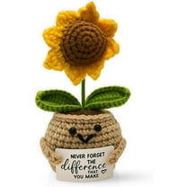 Emotional Support Crochet Flower Gift, Handmade Plush Plant with Positive Message, Unique Mini Decor for Desk, Friends, Teachers, 5 Styles - Difference Maker Sunflower