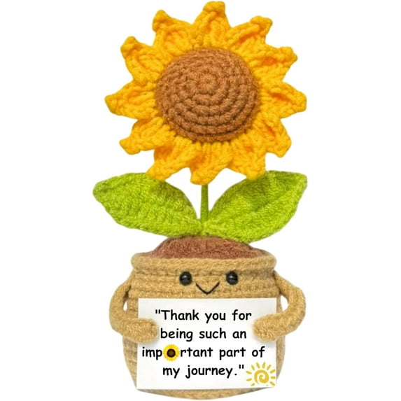 Emotional Support Crochet Flower in Rainbow Colors with Encouragement Card – Handmade Plush Decoration Gift for Desk, Office, Home – Thoughtful Gift for Women, Friends, Coworkers