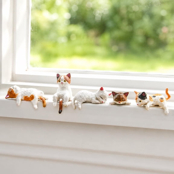 Emotional Support Desk Cats, Mini Cat Figurines for Computer Monitor, Kawaii Desk Accessories, Cute Cat Car Dashboard Decor & Rear View Mirror, Funny Office Pets Gifts for Girl(D)