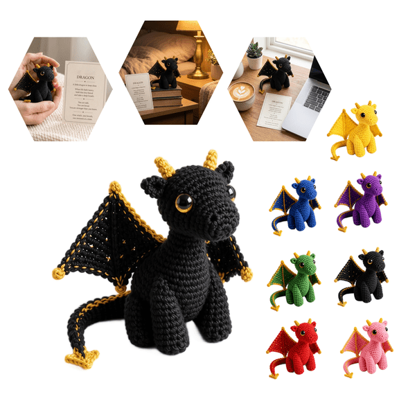 Emotional Support Dragon Pocket Buddy,5.9'' Tiny Dragon Plush Stuffed Animals with Affirmation Encouragement Card,Fantasy Gift for Students & Adult(Black0