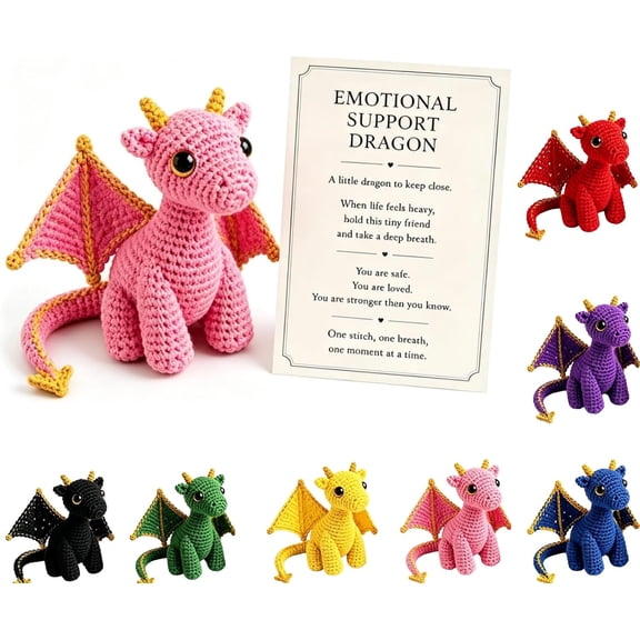 Emotional Support Dragon Pocket Buddy Compact Pocket Hug Dragon Stuffed Toy Positive Card Mental Support Decor For Workplace And Dorm (Pink)