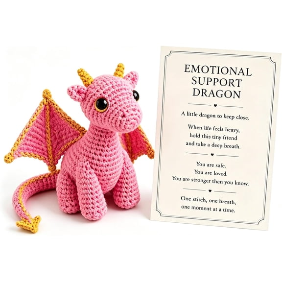 Emotional Support Dragon Pocket Buddy, Cute Dragon Plush Stuffed Animals with Encouragement Card, Anxiety Relief Desk Decor, Fantasy Gift for Students & Adults, 4.5 Inch,Pink