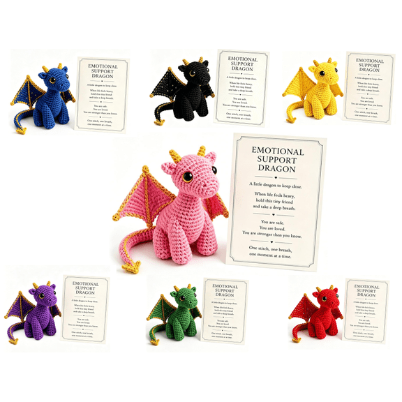 Emotional Support Dragon Pocket Buddy, Cute Dragon Plush Stuffed Animals with Encouragement Card, Anxiety Relief Desk Decor, Fantasy Gift for Students & Adults, 4.5 Inch,Pink