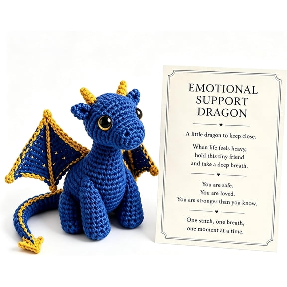 Emotional Support Dragon Pocket Buddy, Cute Dragon Plush Stuffed Animals with Encouragement Card, Anxiety Relief Desk Decor, Fantasy Gift for Students & Adults, 4.5 Inch,Purple