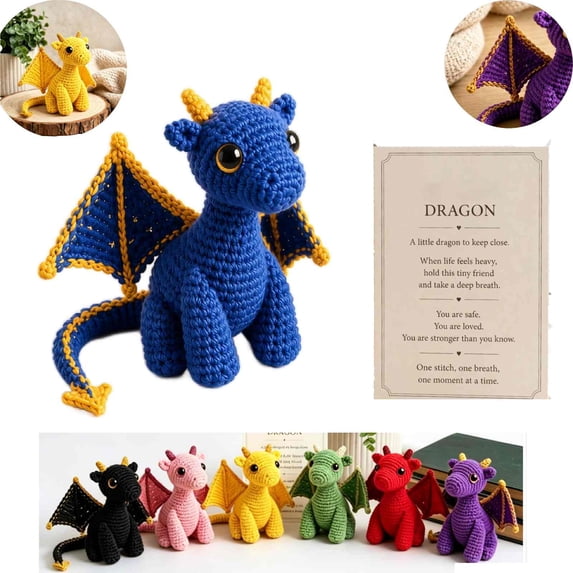 Emotional Support Dragon Pocket Buddy, Cute Dragon Plush Stuffed Animals with Encouragement Card, Anxiety Relief Desk Decor, Fantasy Gift for Students & Adults (Blue)
